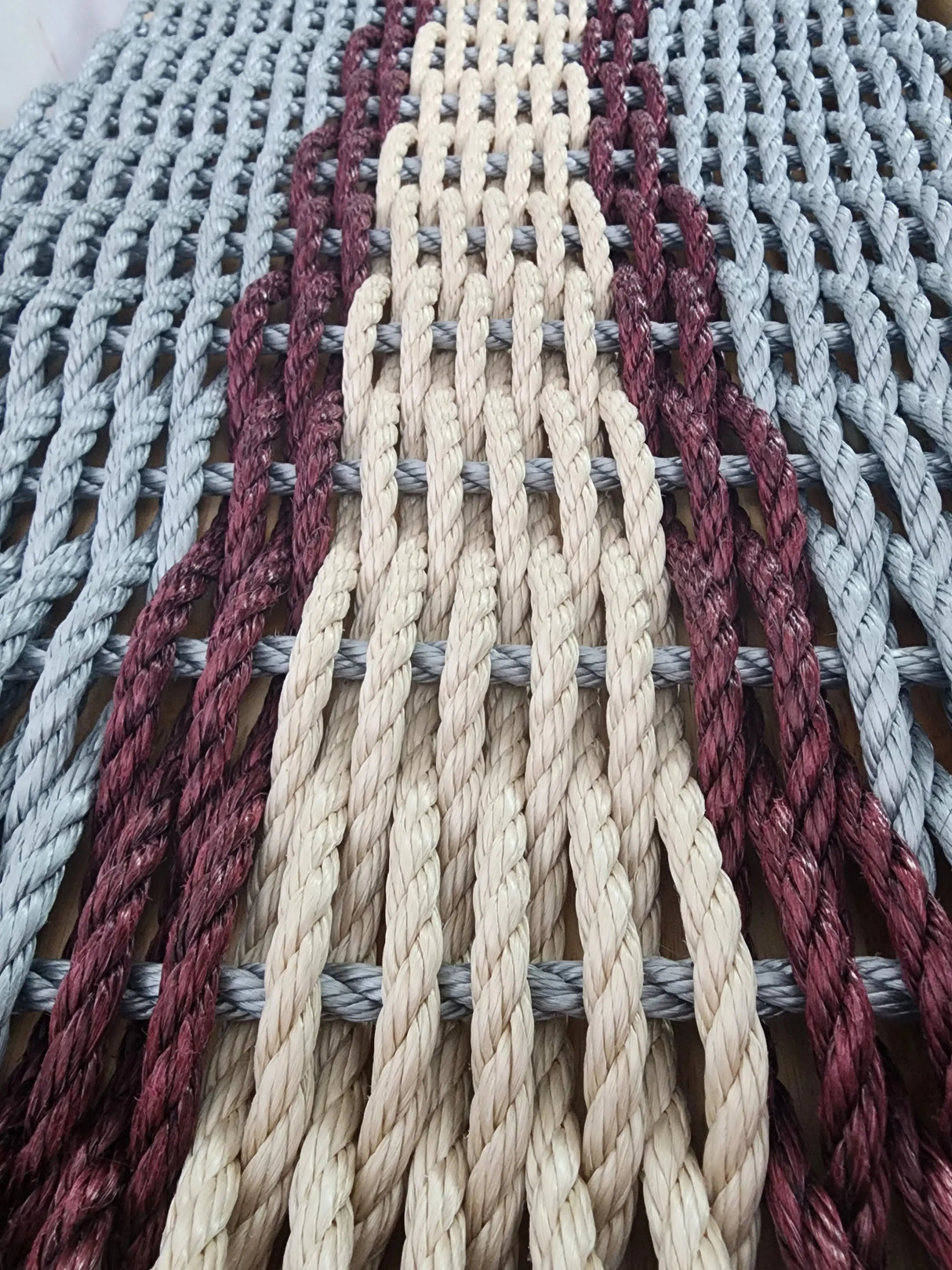 Light Gray and Light Tan with Burgundy Accents