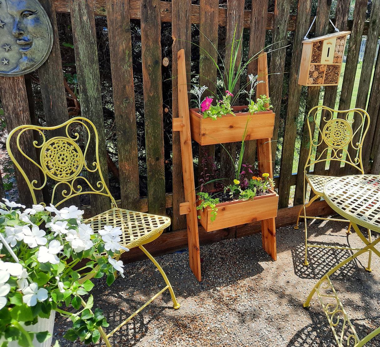 2-Tier Vertical Cedar Ladder Planter Box for Small Spaces