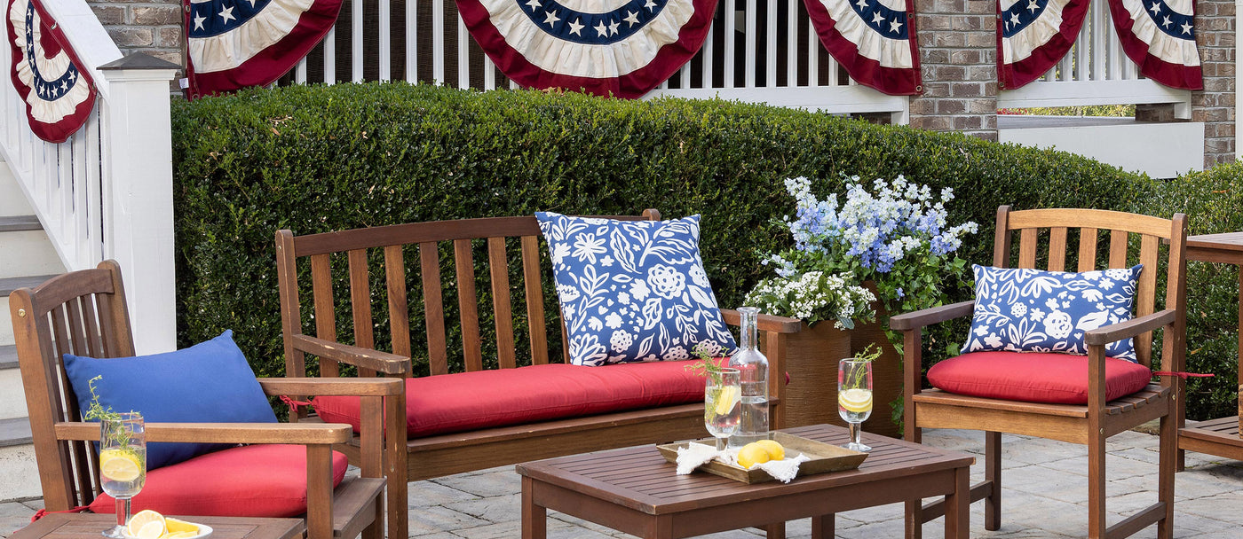 Outdoor seating with patriotic bunting