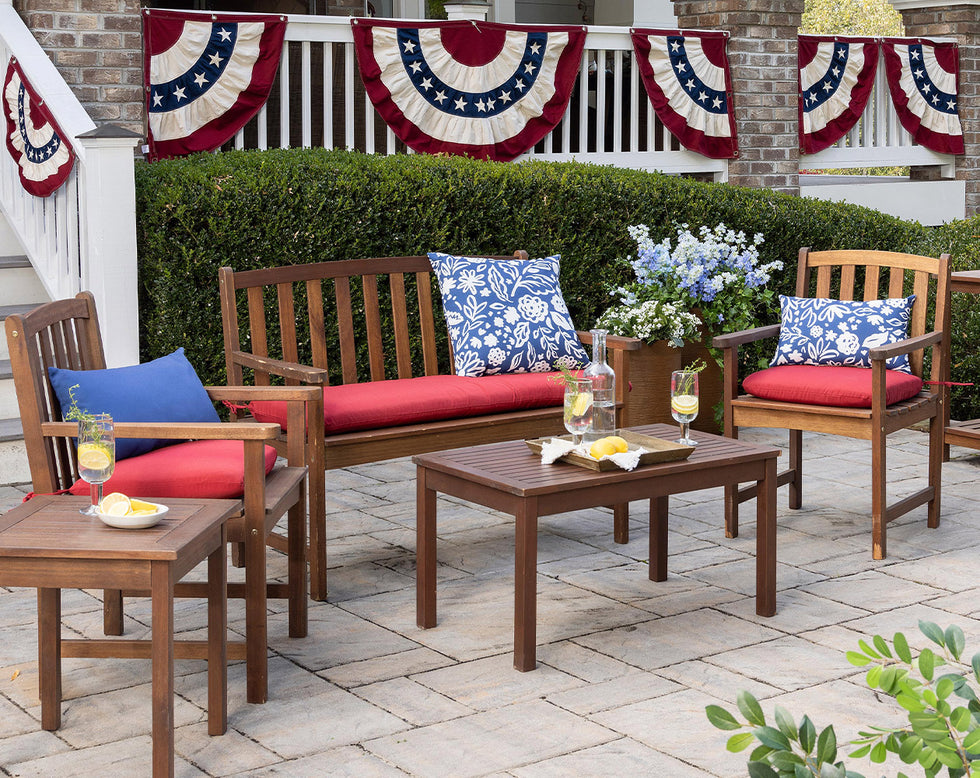Outdoor seating with patriotic bunting