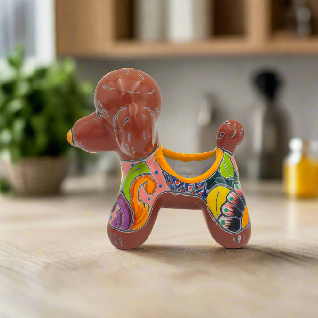 Colorful Talavera Poodle Planter | Mexican Hand-Painted Pottery