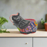 Talavera Elephant Planter | Hand-Painted Gray Ceramic Pot
