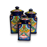 Cobalt Blue Talavera Canister Trio | Mexican Hand-Painted Storage