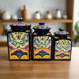 Cobalt Blue Talavera Canister Trio | Mexican Hand-Painted Storage