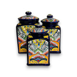 Cobalt Blue Talavera Canister Trio | Mexican Hand-Painted Storage