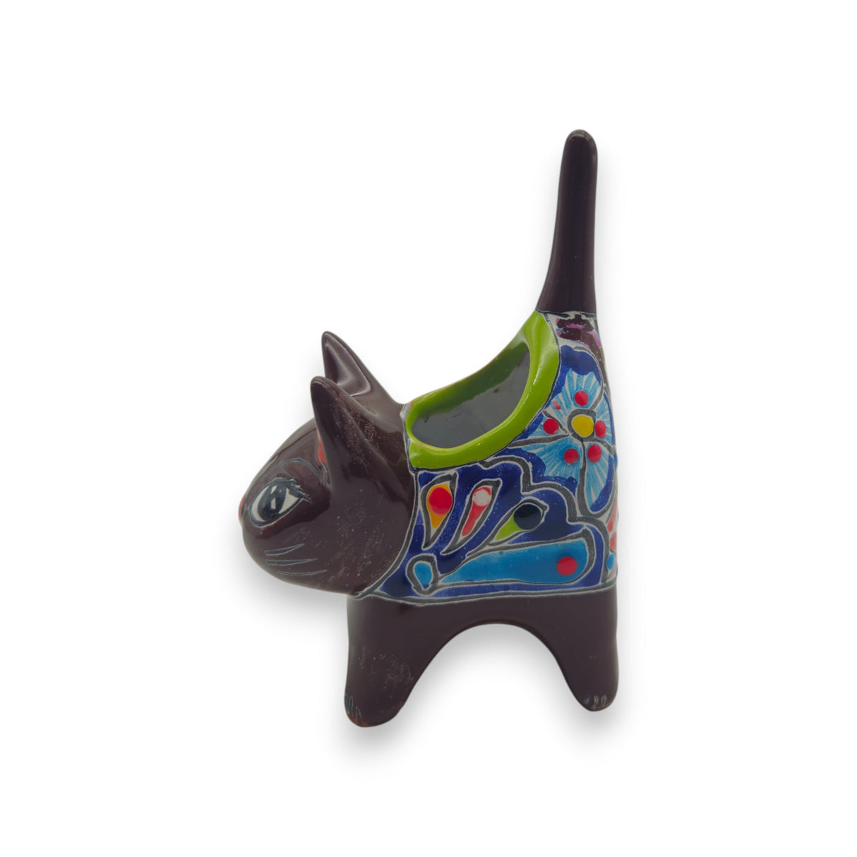 Colorful Talavera Cat Planter | Mexican Ceramic Art