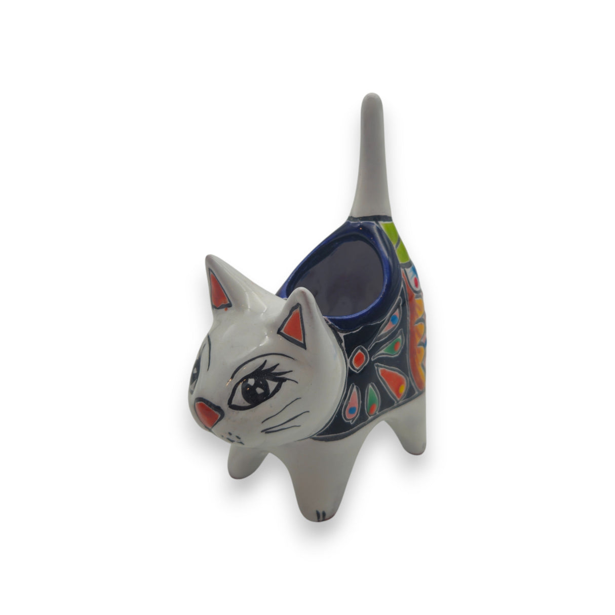 Colorful Talavera Cat Planter | Mexican Ceramic Art