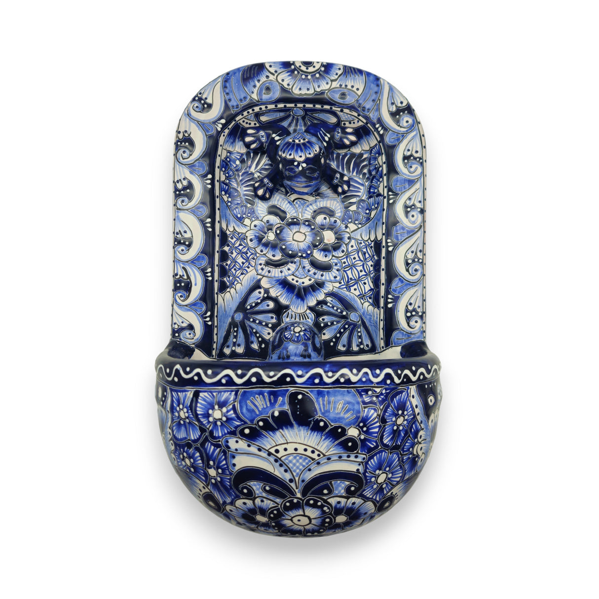 Blue & White Talavera Wall Fountain | Handcrafted Mexican Ceramic