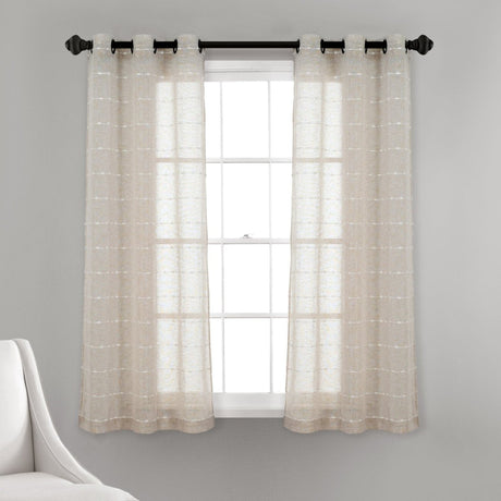 Farmhouse Textured Grommet Sheer Window Curtain Panel Set