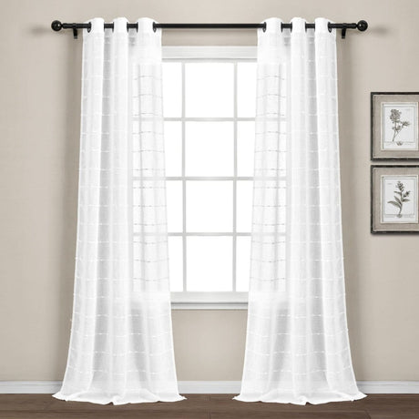 Farmhouse Textured Grommet Sheer Window Curtain Panel Set