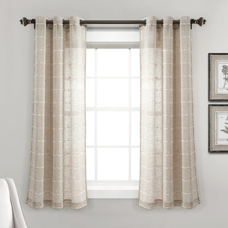 Farmhouse Textured Grommet Sheer Window Curtain Panel Set