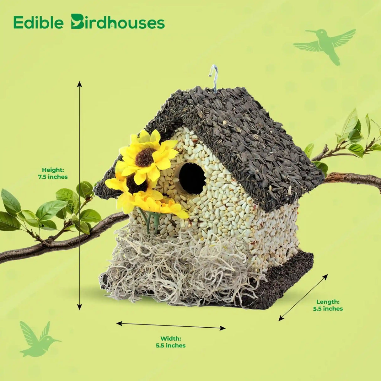 Short Handmade Edible Birdhouse with Dark Roof