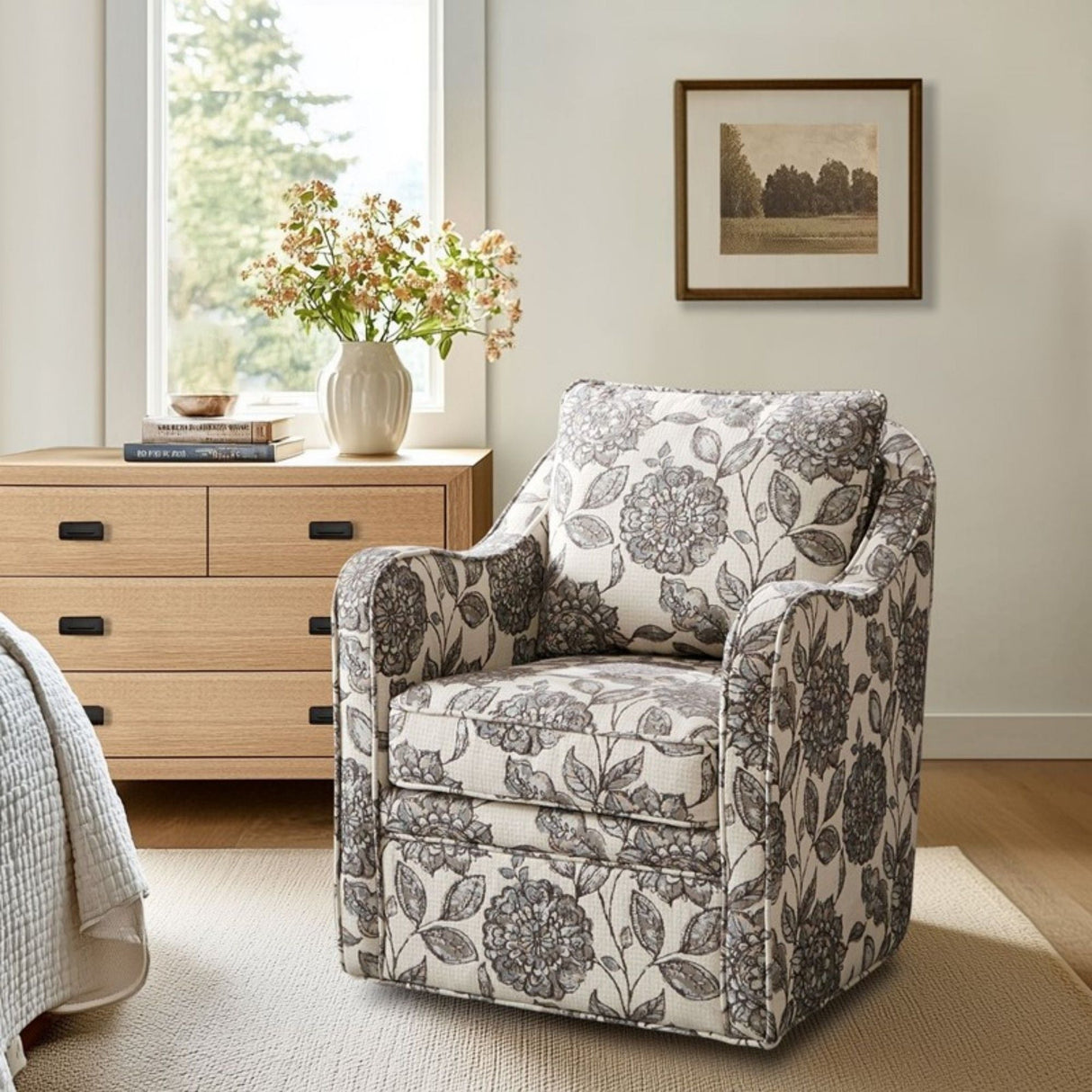 Floral Rotating Arm Chair