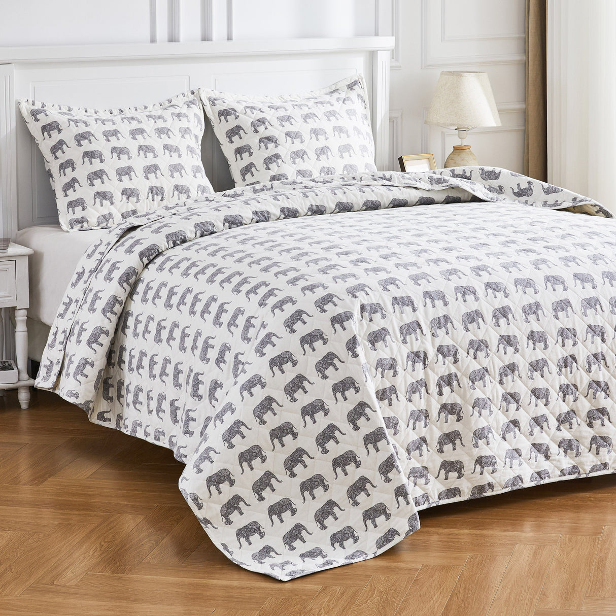 Elephants Cotton Flannel Quilt Set