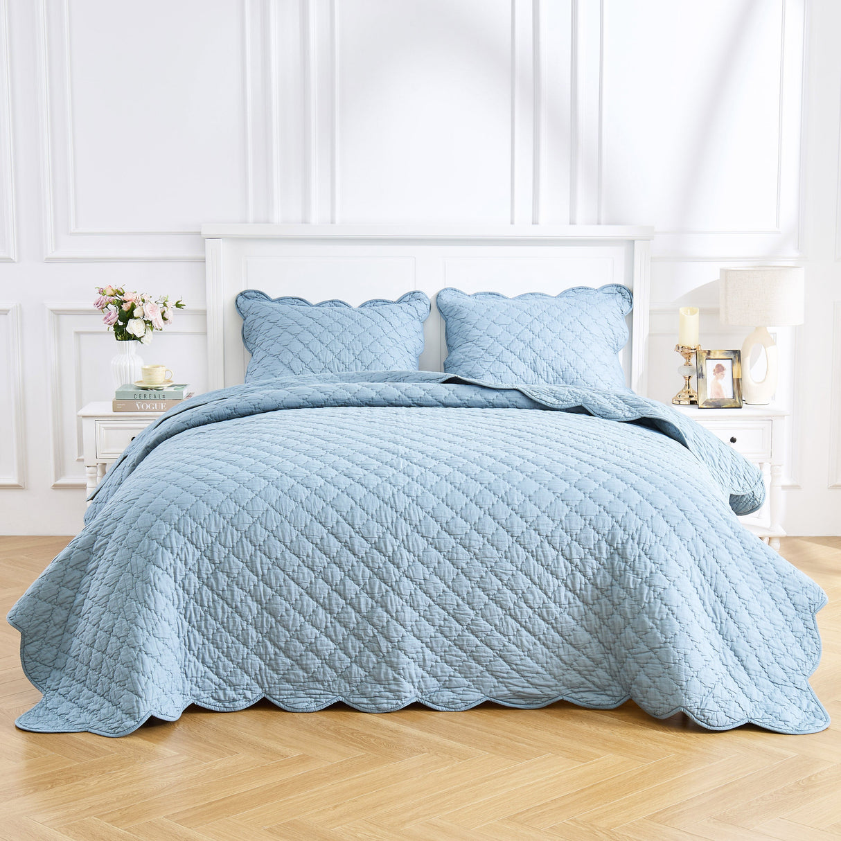 Diamond Scallop Cotton Voile Hand Stitched Quilt Set