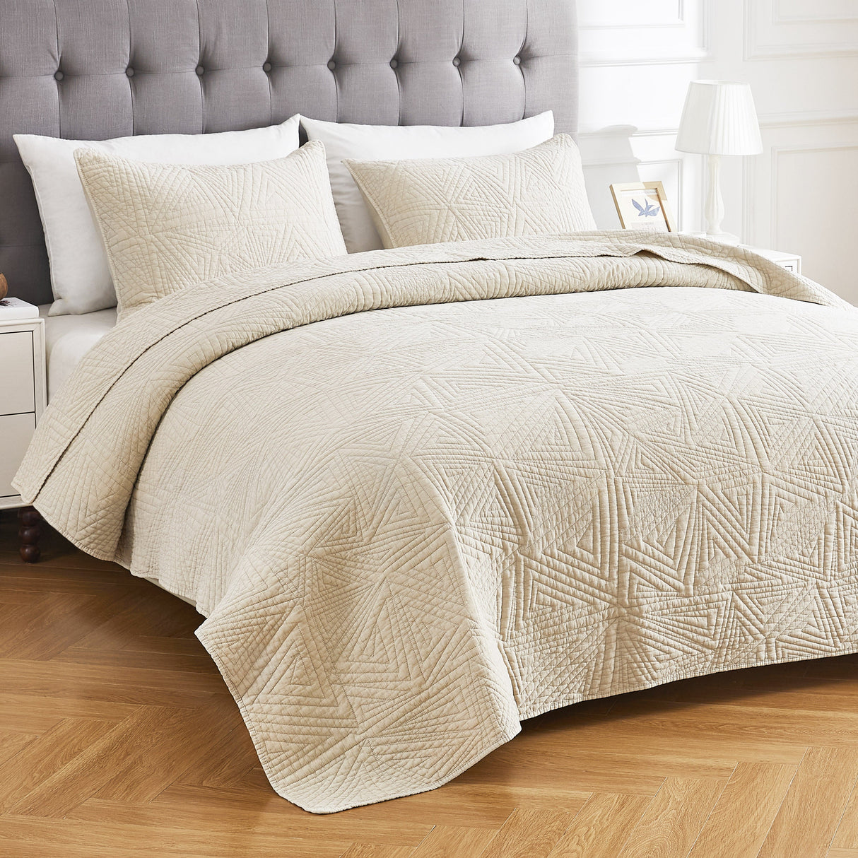 Dancing Triangles Stonewashed Cotton Quilt Set