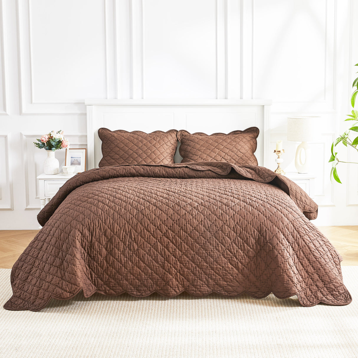 Diamond Scallop Cotton Voile Hand Stitched Quilt Set