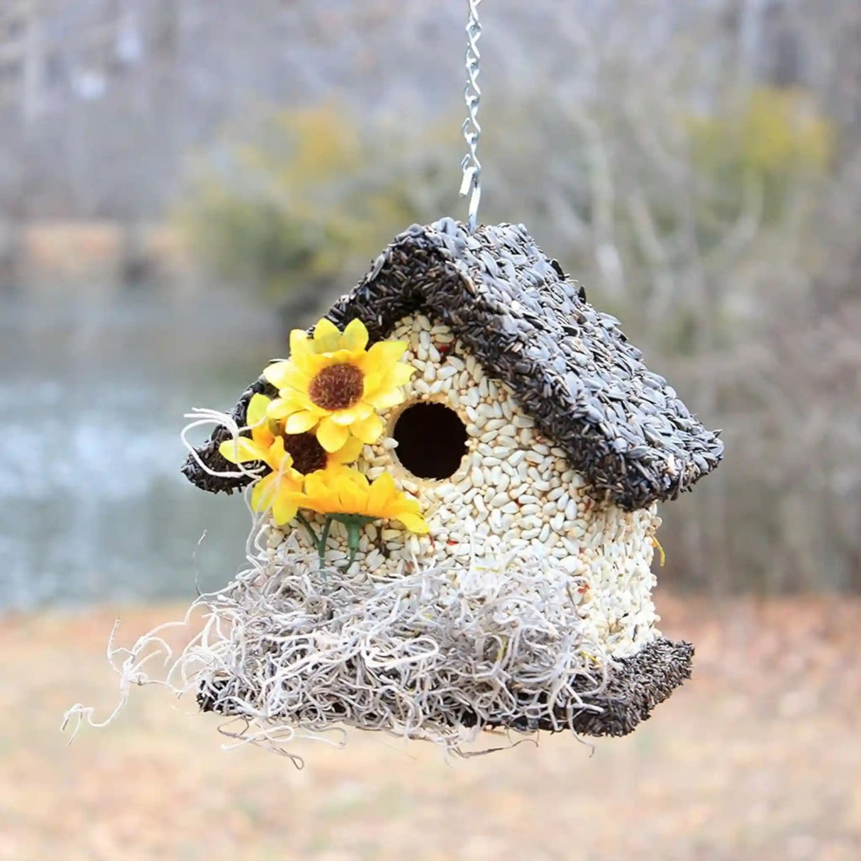 Short Handmade Edible Birdhouse with Dark Roof