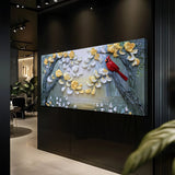 Golden Petals and Scarlet Wings Impasto Wall Art