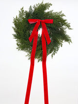 Traditional Red Mini Cedar Cabinet Wreaths with Ribbon