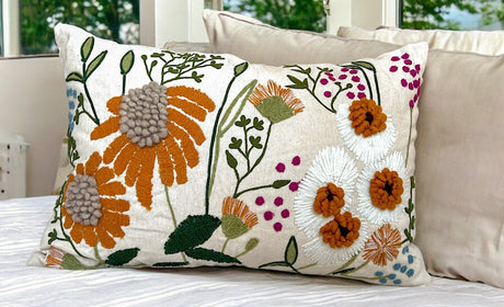 Embroidered Floral Decorative Boho Accent Pillow