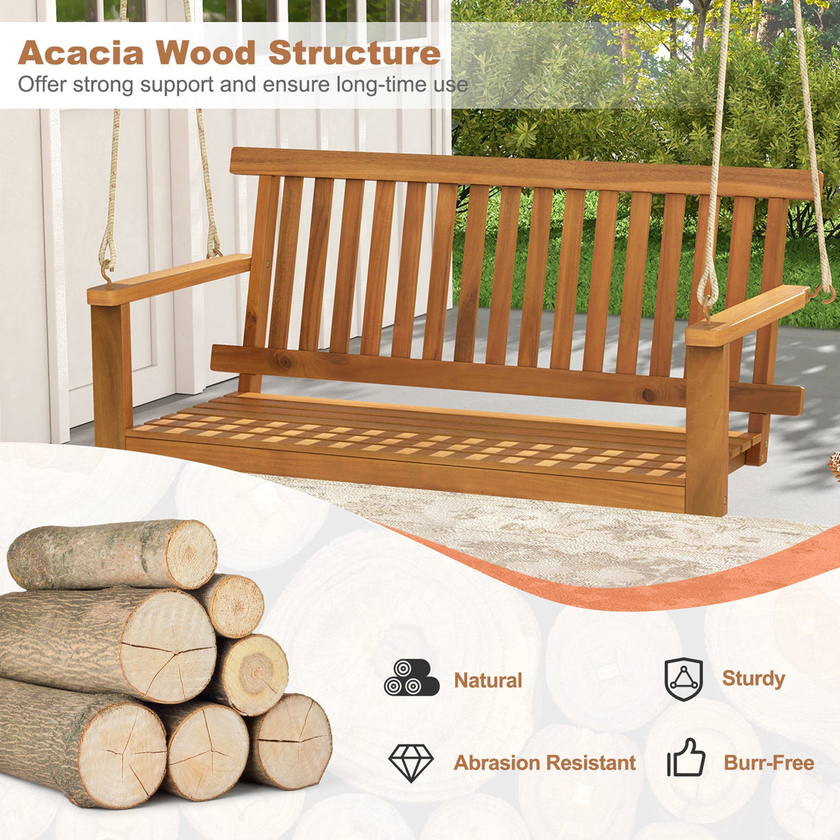 Acacia Wood Porch Swing Bench