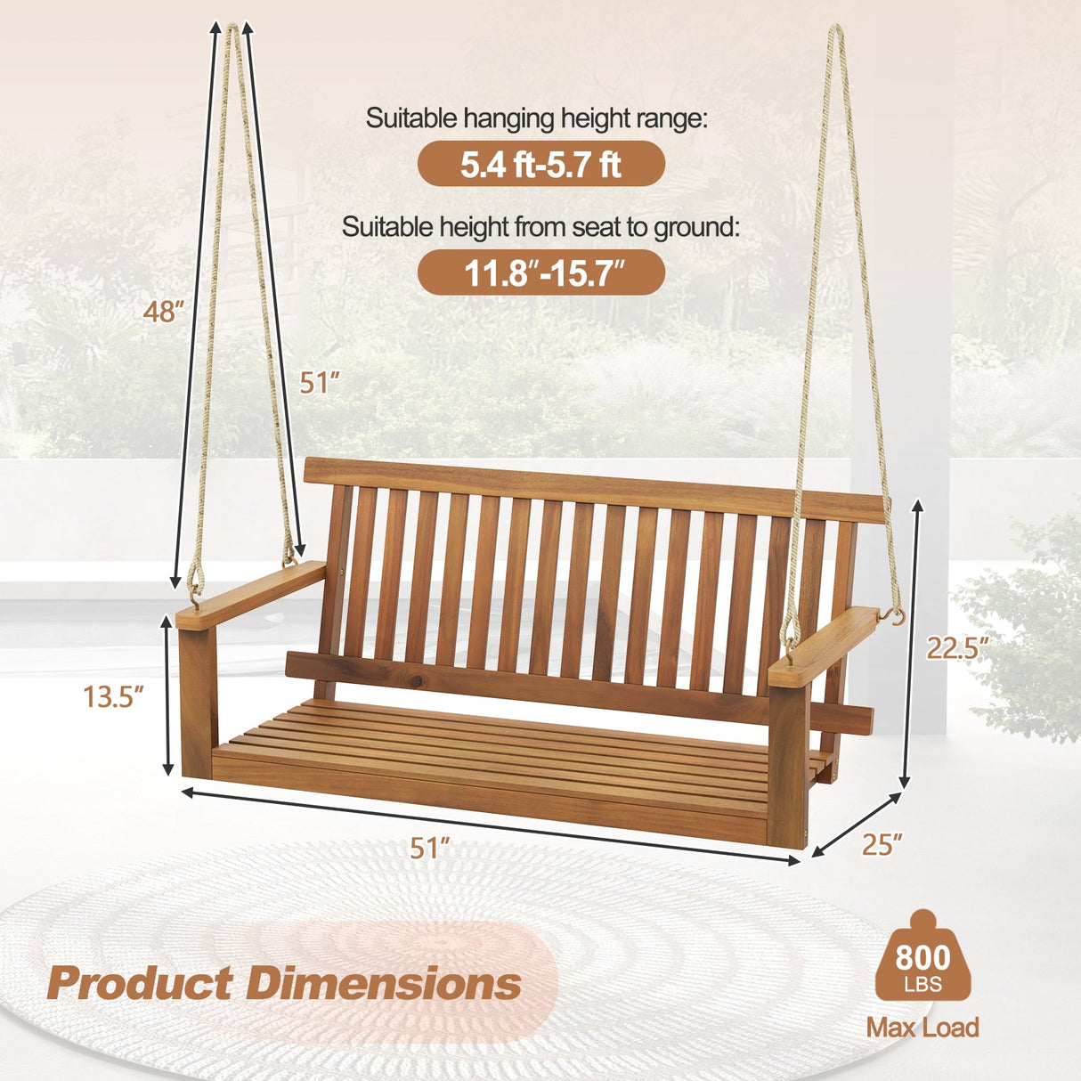 Acacia Wood Porch Swing Bench