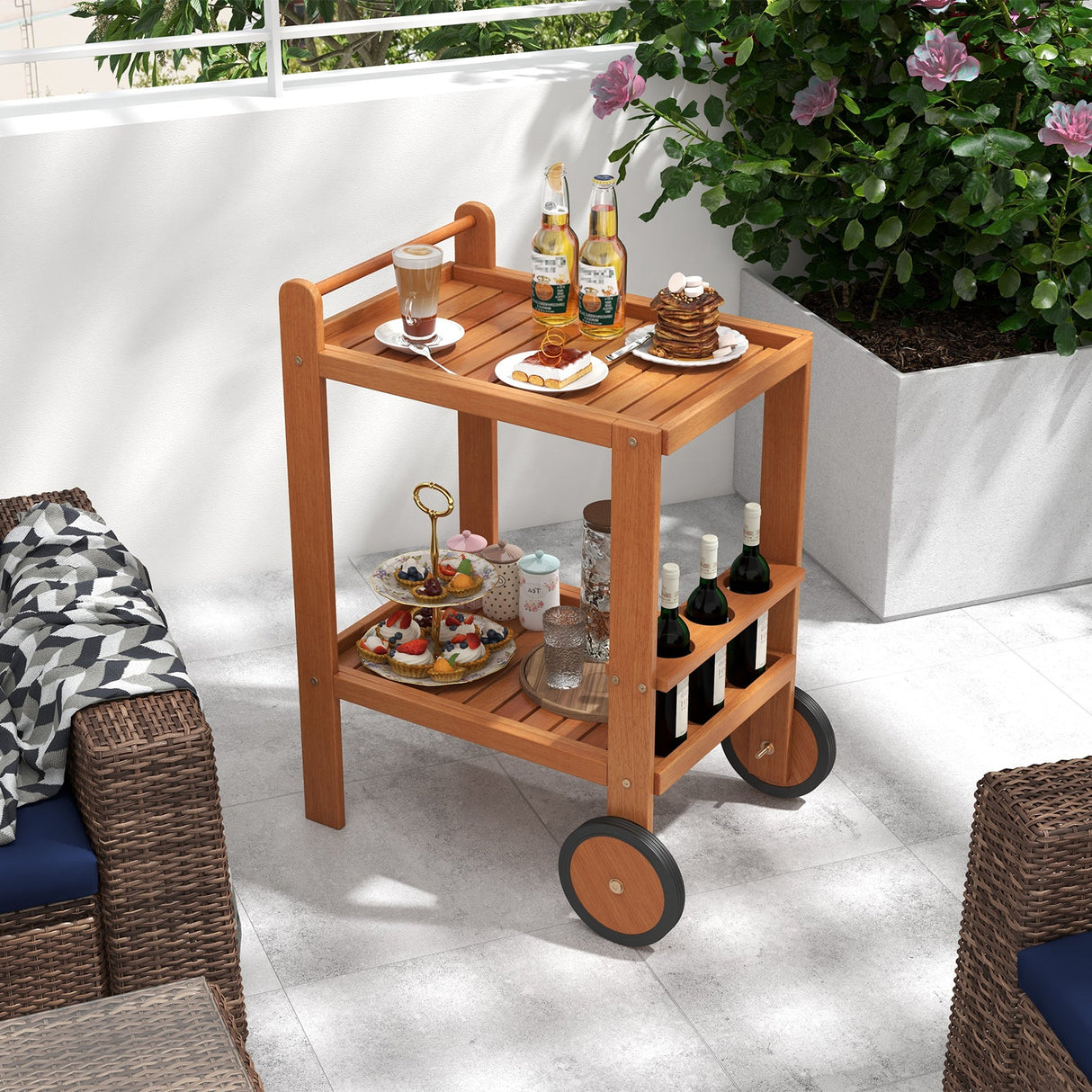 2 Tier Rolling Serving Cart