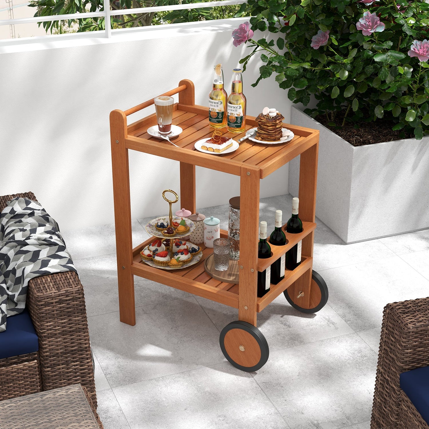 2 Tier Rolling Serving Cart