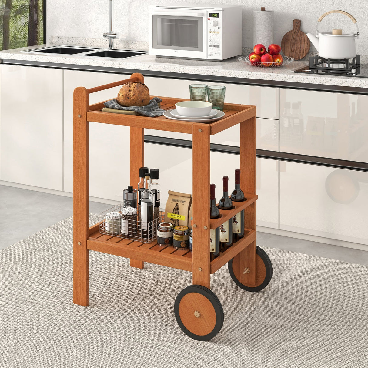 2 Tier Rolling Serving Cart