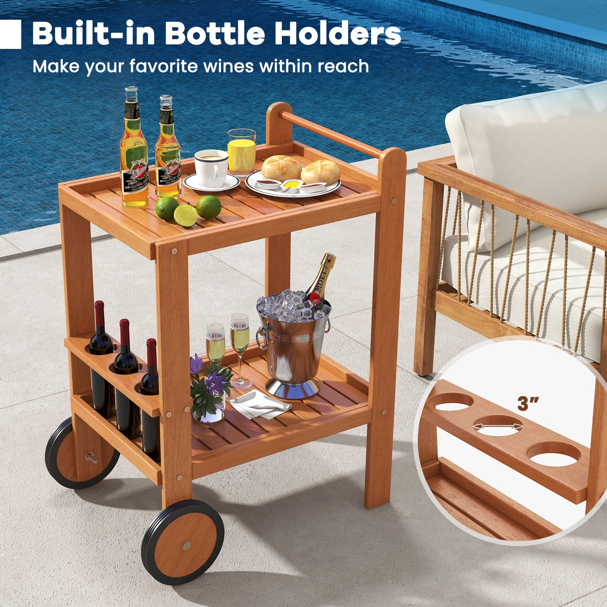 2 Tier Rolling Serving Cart