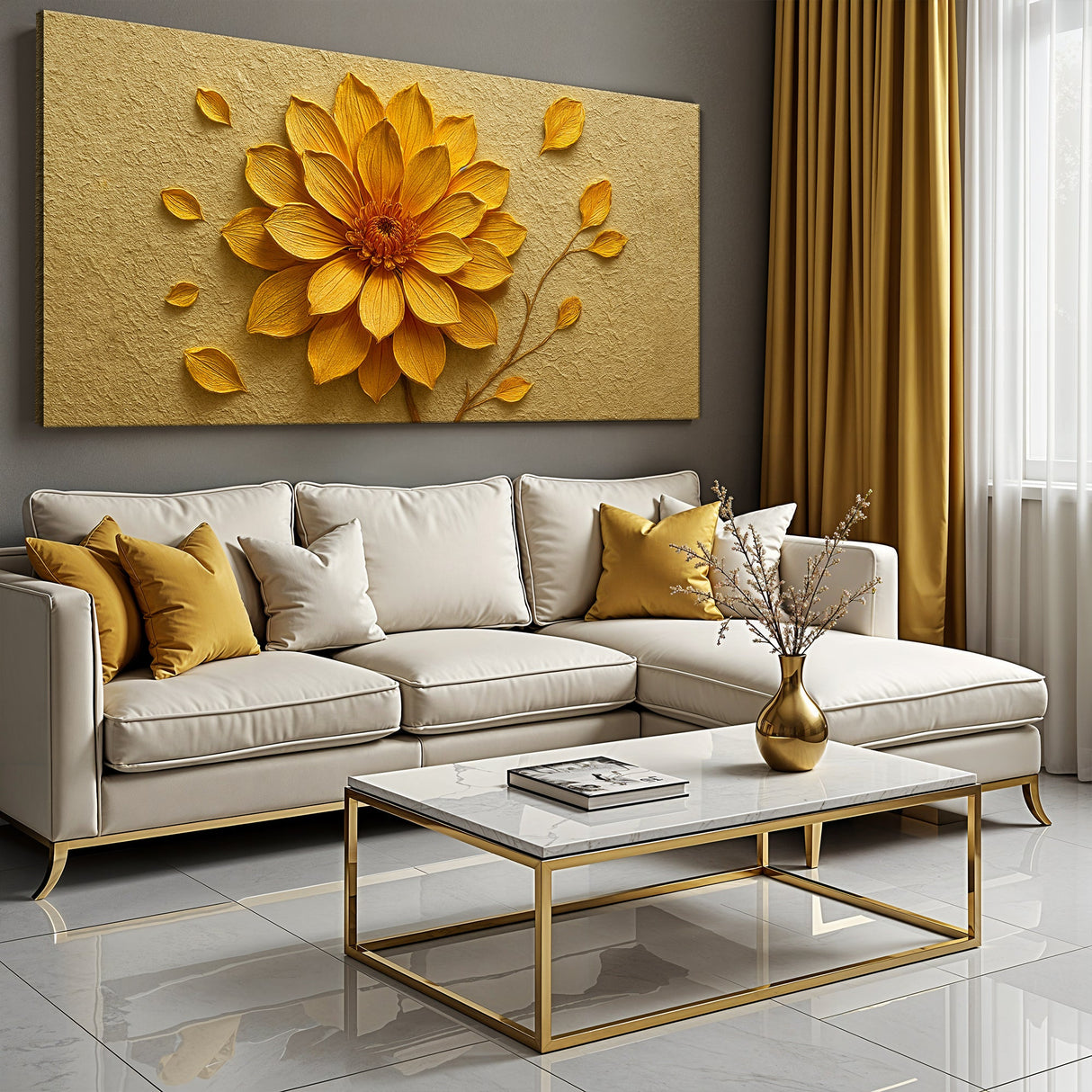 Golden Dandelion Minimalist Abstract Wall Art