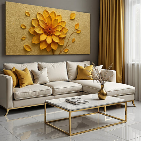 Golden Dandelion Minimalist Abstract Wall Art