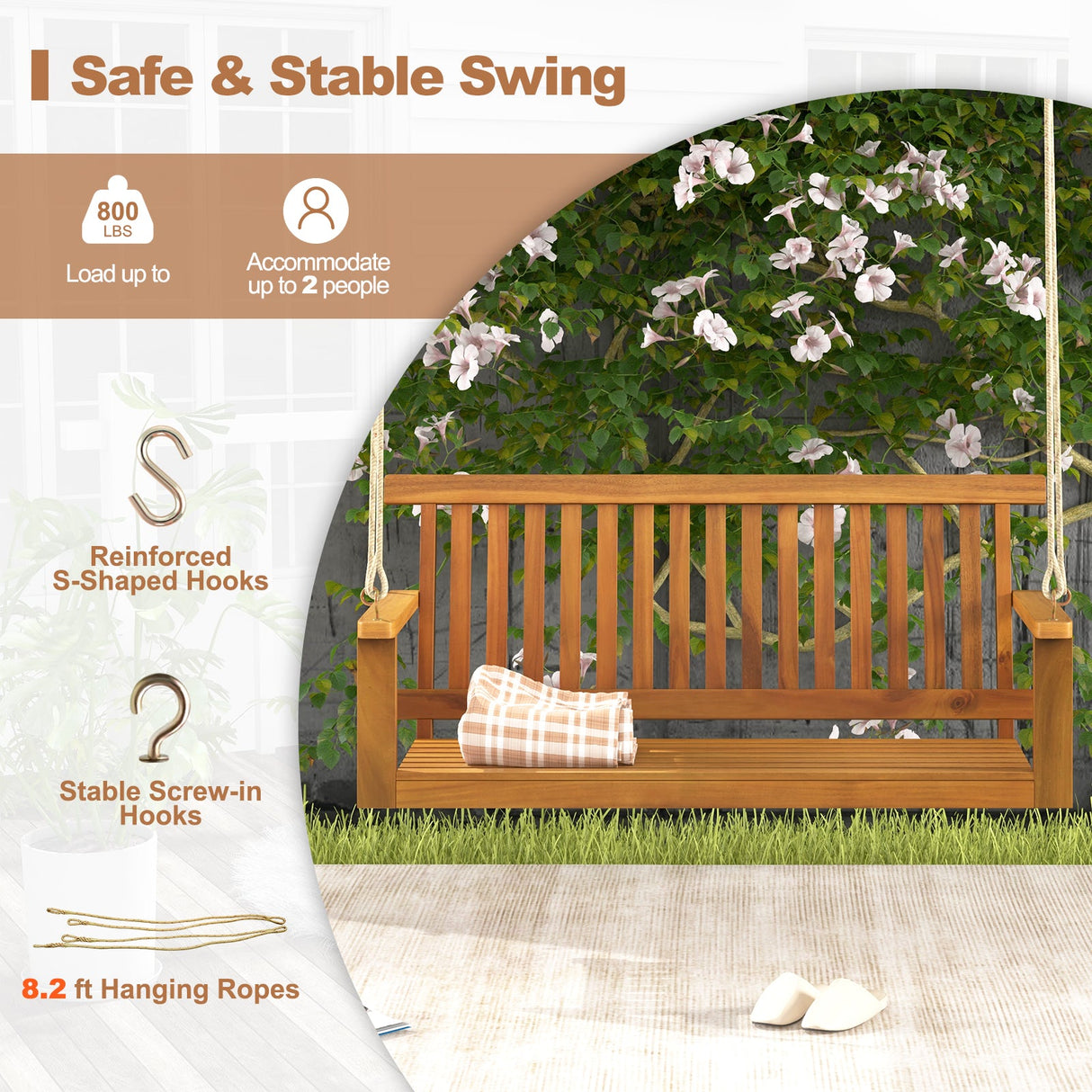 Acacia Wood Porch Swing Bench