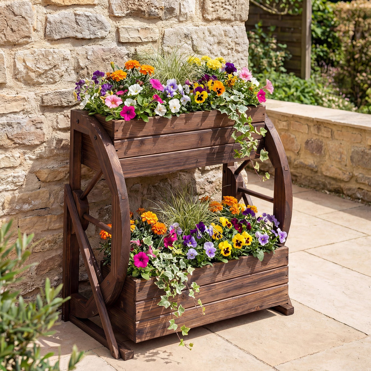 Rustic Wood Wagon Planter