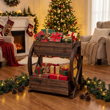 Rustic Wood Wagon Planter