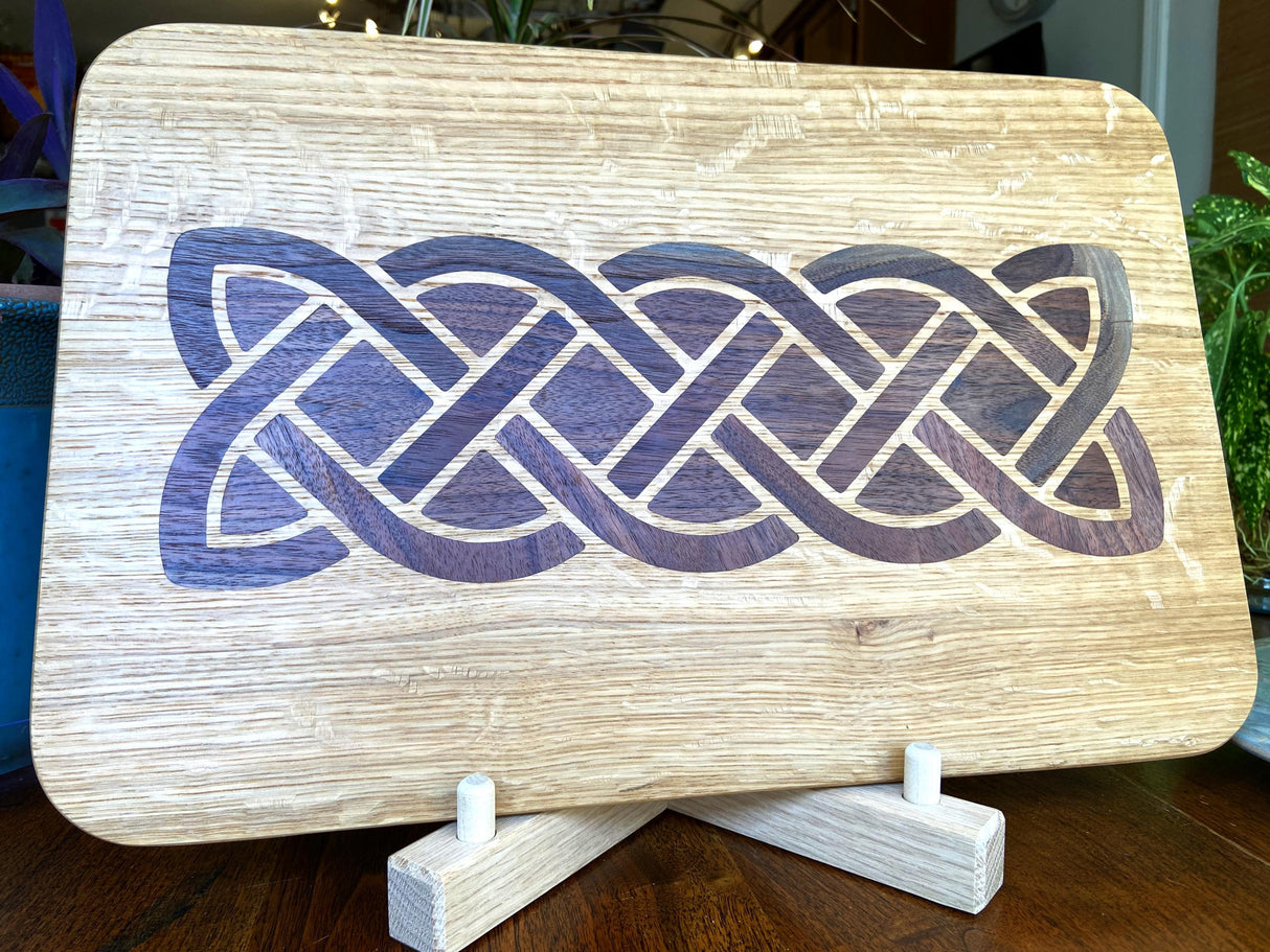 White Oak charcuterie board - complex Celtic knot inlay.