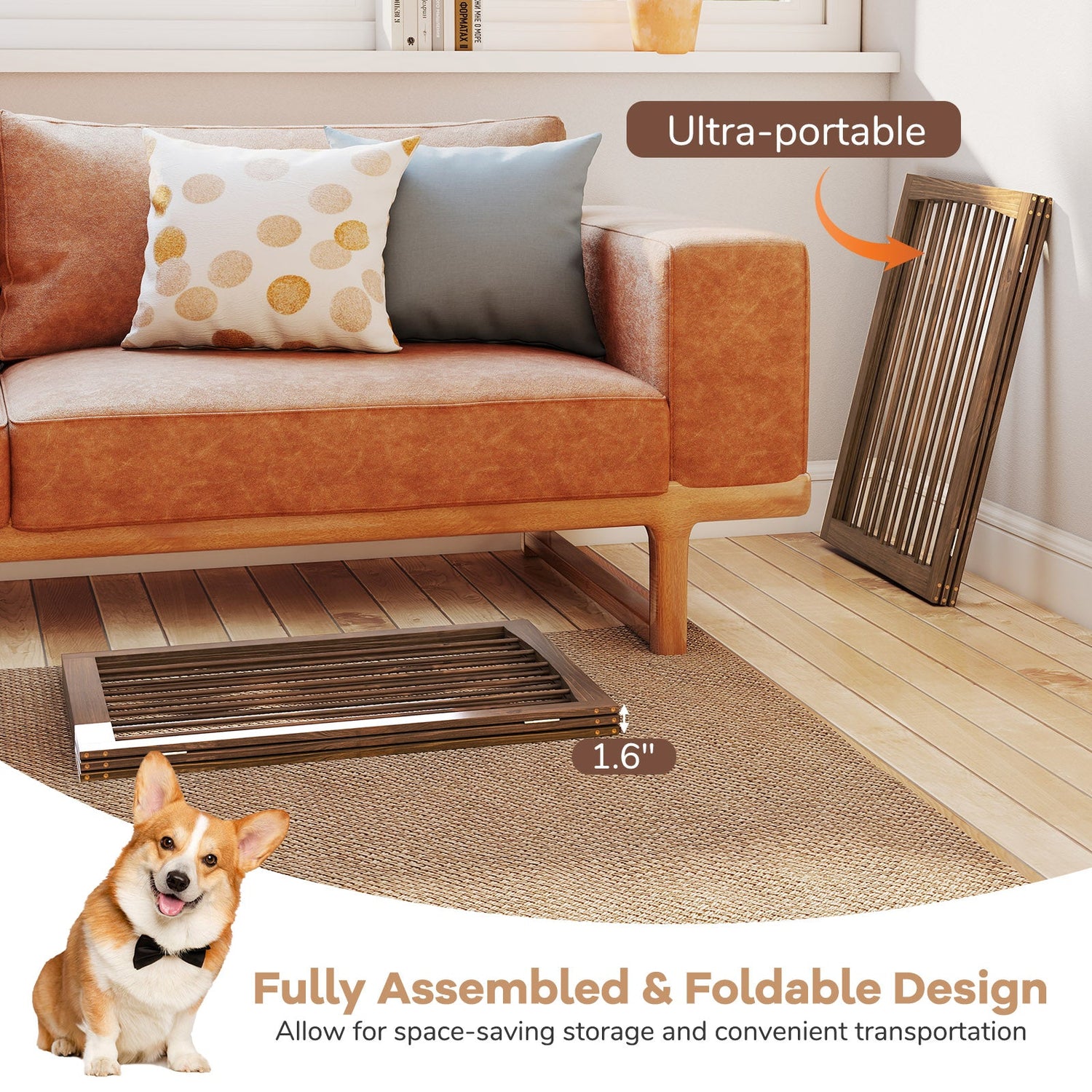 Wooden Pet Fence, Brown, 30"