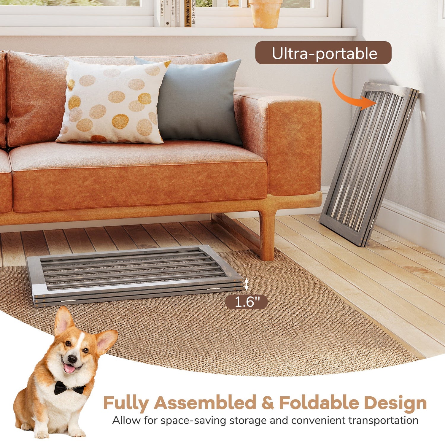 Wooden Pet Fence, Gray, 30"