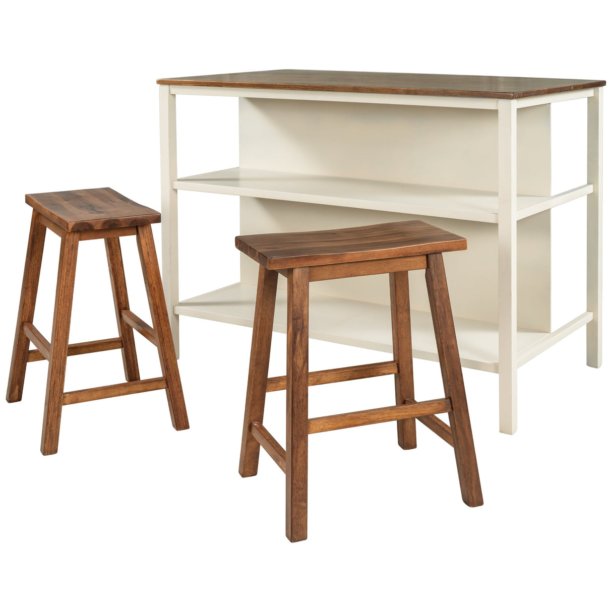 Rustic 3-piece Stationary Kitchen Island Set