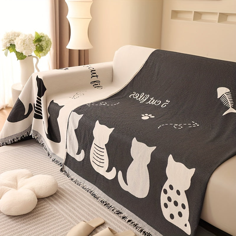 Chenille Cat Cartoon Sofa Cover Blanket