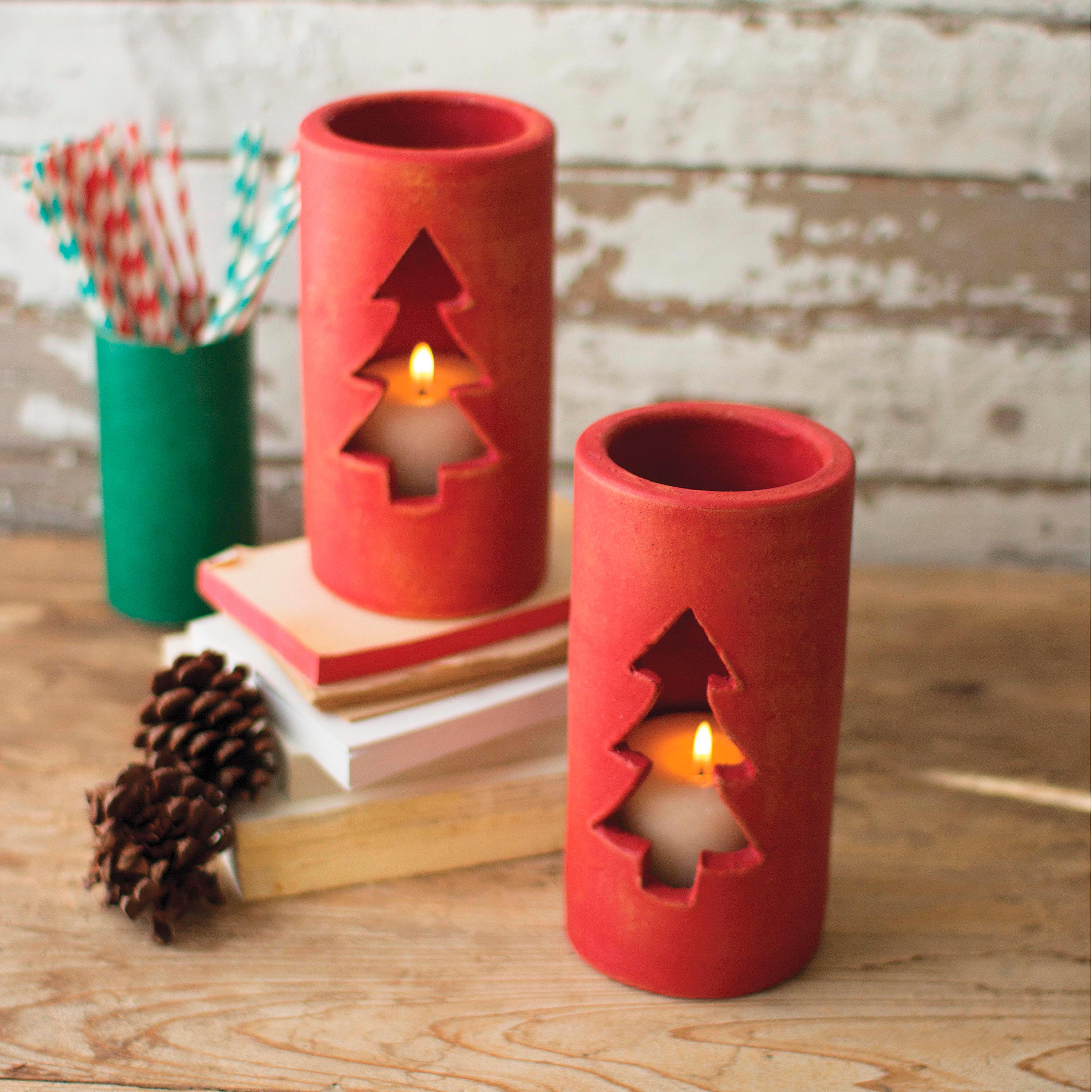 ピープルツリーのキャンドル まとめて Red Clay Holiday Tree Luminaries, Set of 6 – Plow & Hearth
