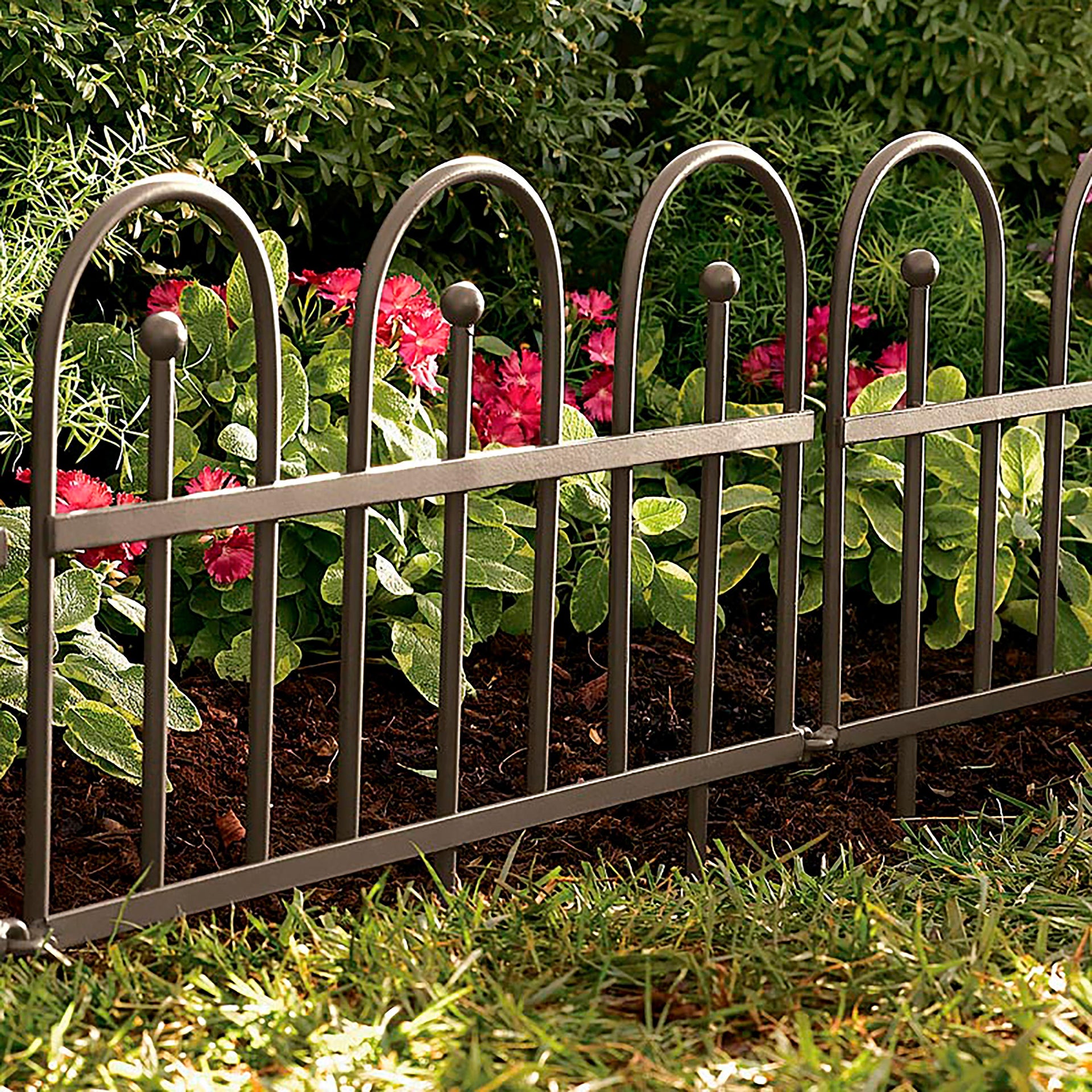 Wrought Iron Fence Edging with Ground Stakes - Gunmetal Finish, image size:1920x1920