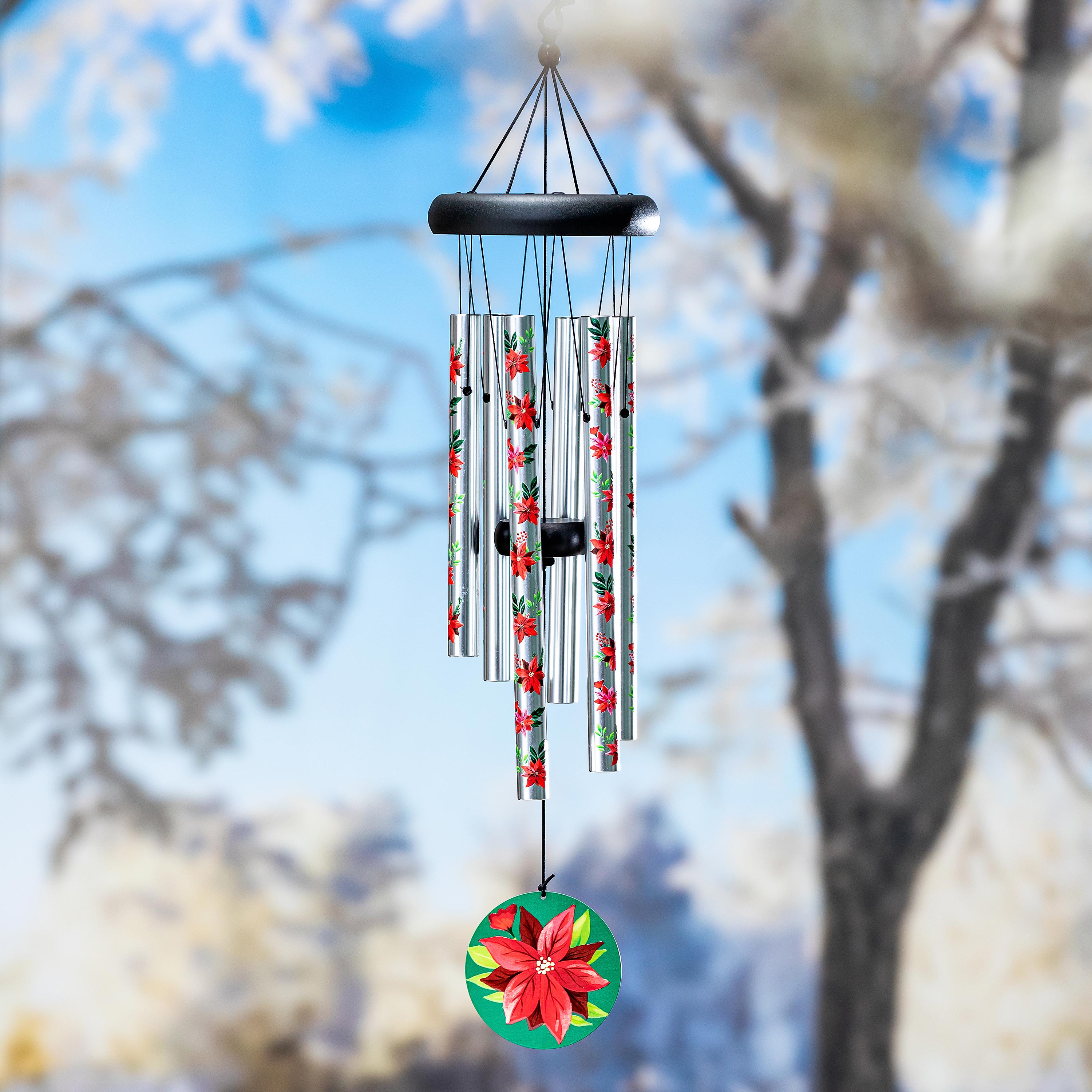 Avria Wind Chime, Printed Wind Chime, Vibrant Poinsettias, 27