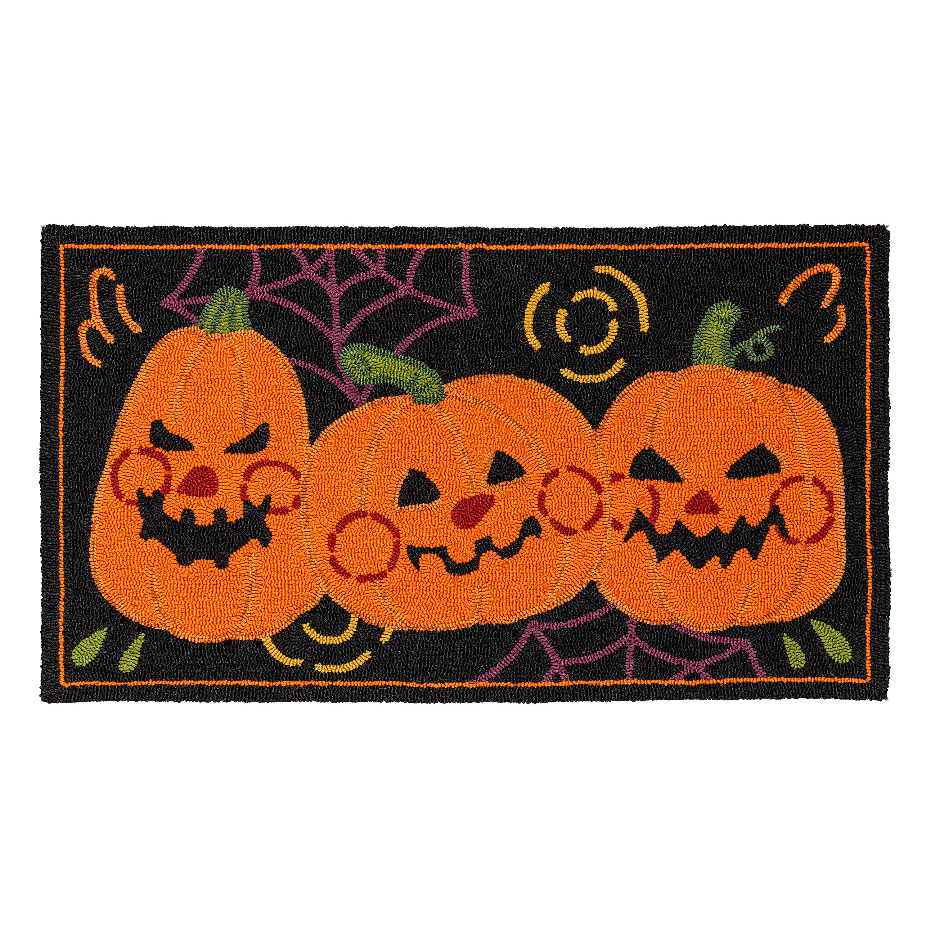 Indoor/Outdoor Jack O'Lantern Pumpkin Hooked Polypropylene Accent