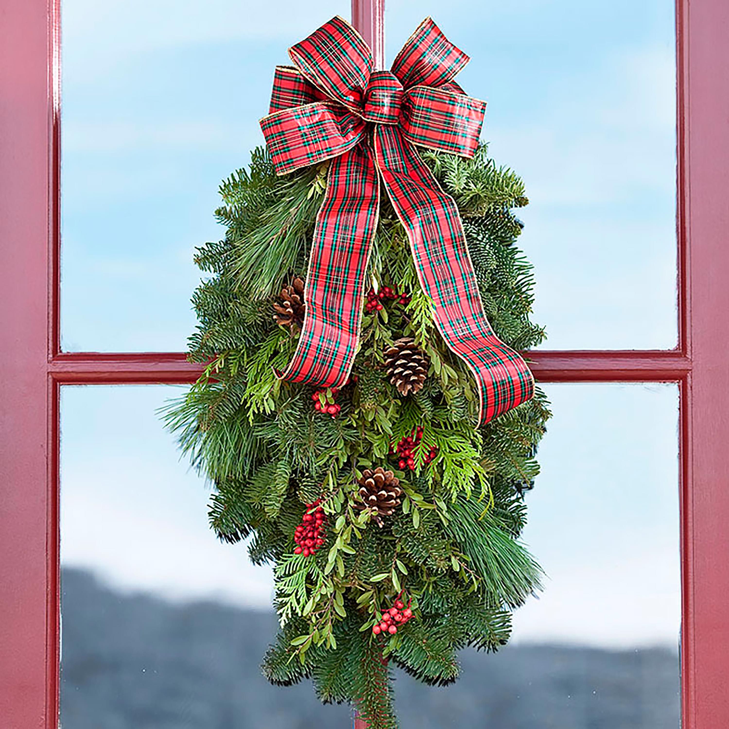 Holiday Woodland Evergreens Door Swag w/Bow | Plow & Hearth
