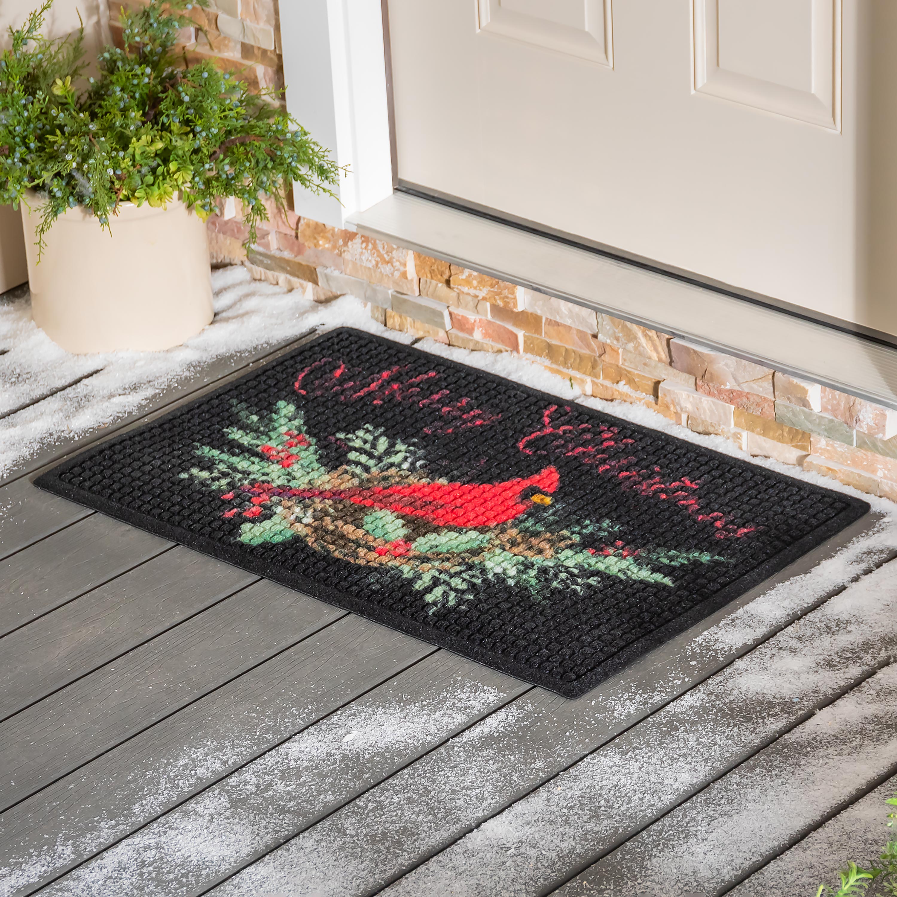 Waterhog Merry Christmas Cardinal Indoor Outdoor Doormat 2 x 3 Plow Hearth