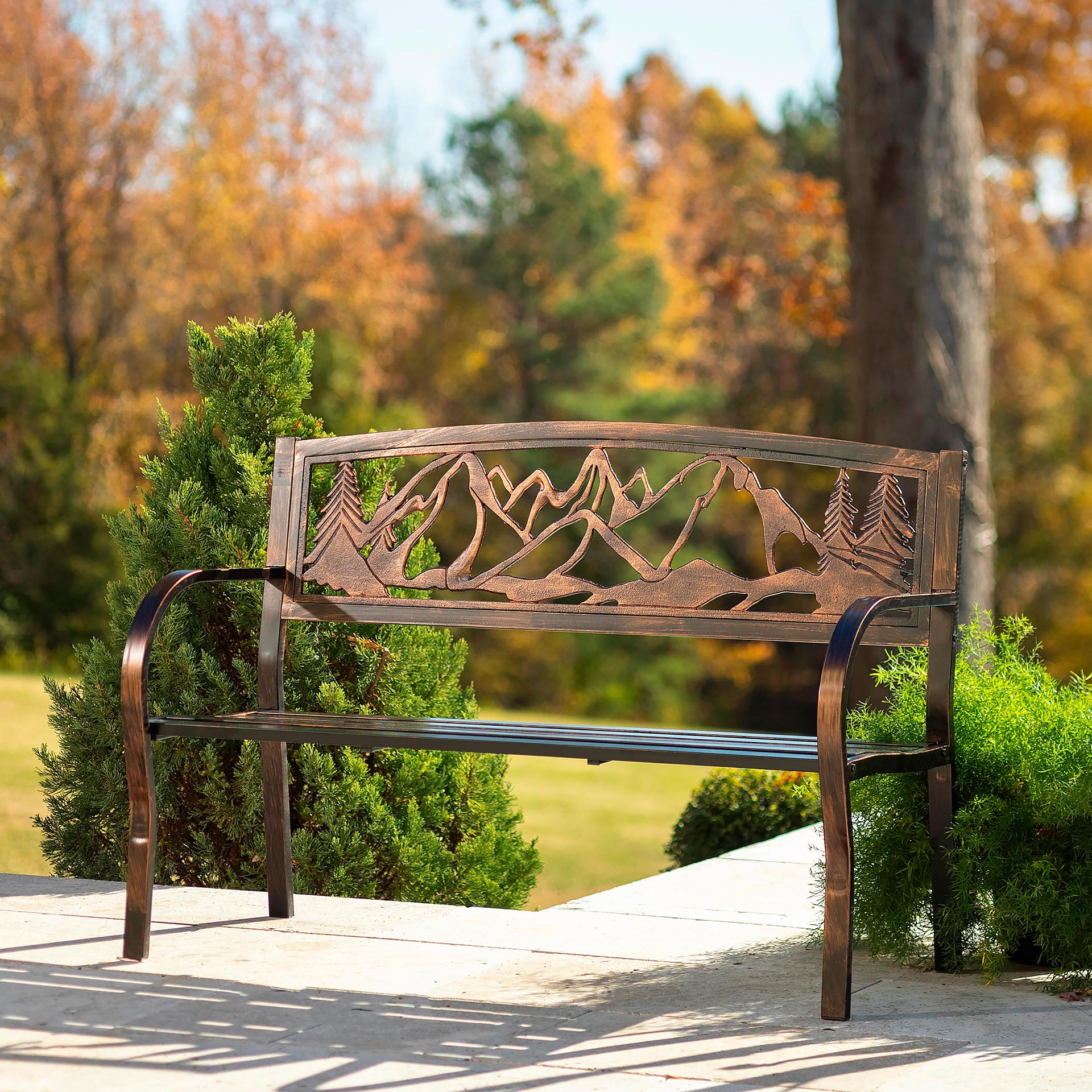 Mountain View Metal Garden Bench – Plow Hearth
