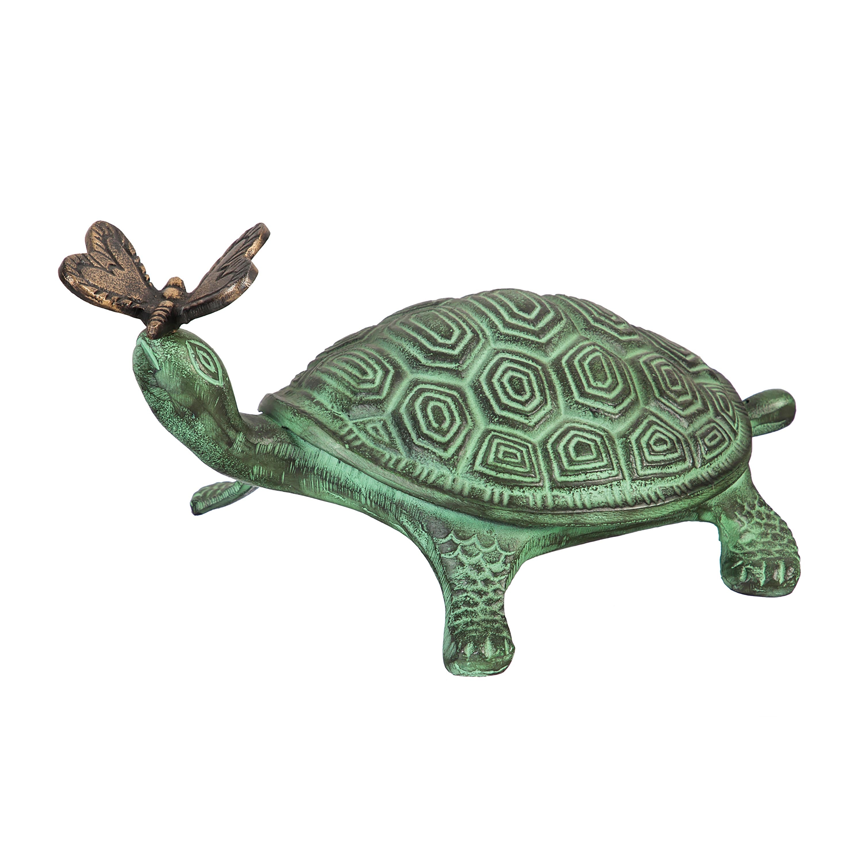 Palm Beach Garden Statue, Verdigris Metal Turtle and