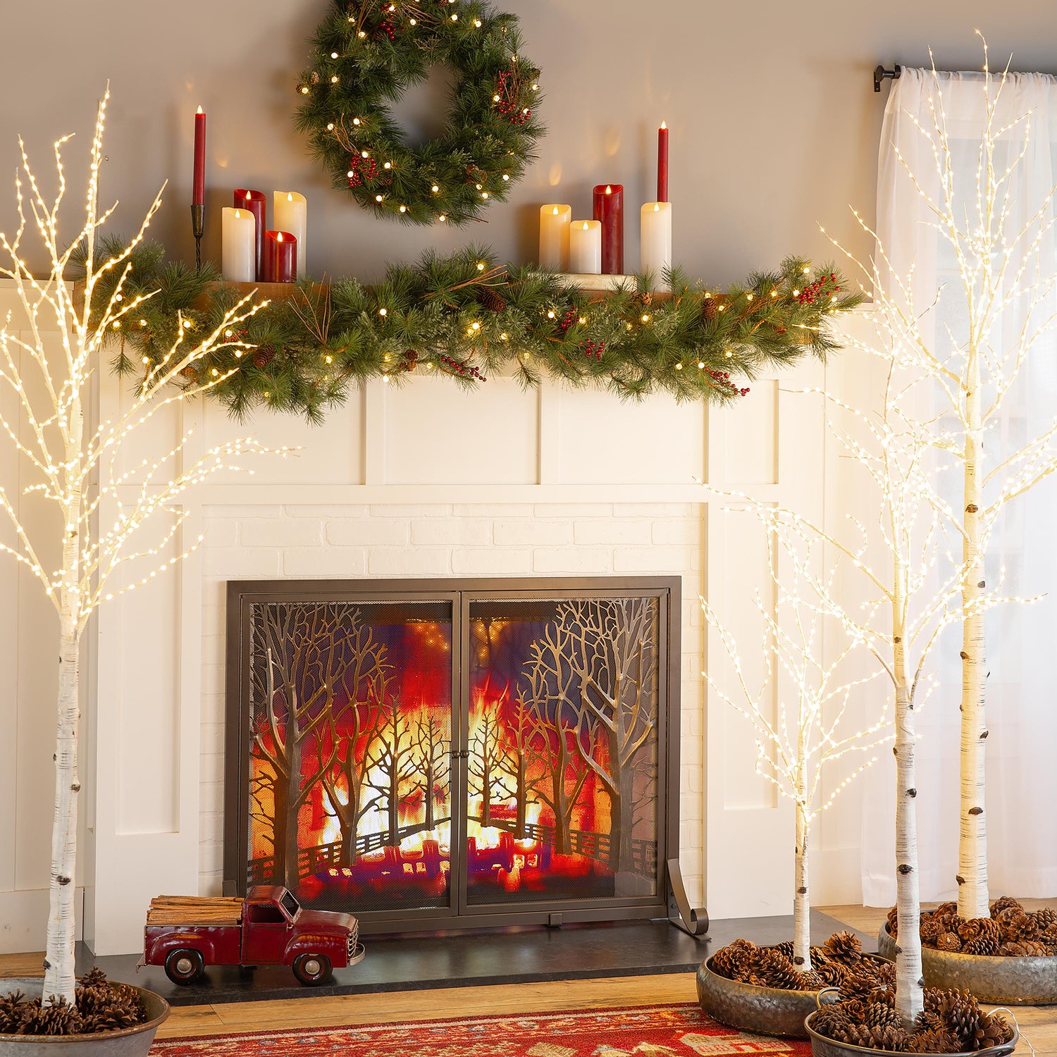 How to Decorate With Birch Lighted Trees on a Fireplace: Stunning Ideas